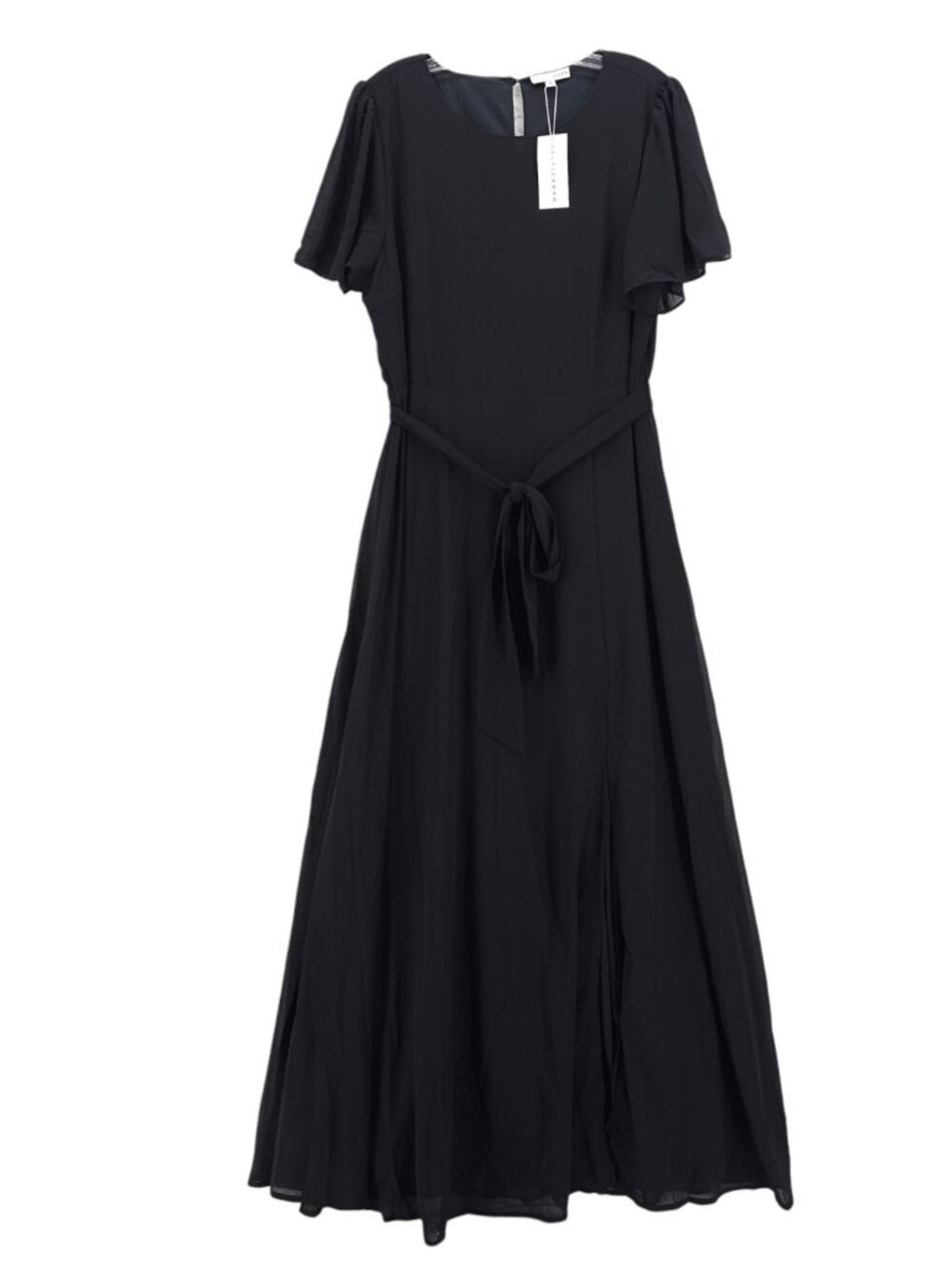 NWT BALTIC BORN Naomi Short Sleeve Maxi Dress Black Chiffon Slit Flutter XL